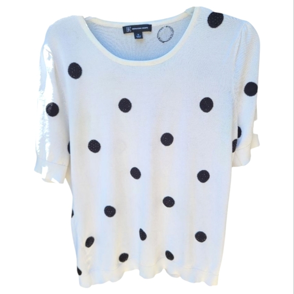 INC International Concepts White and Black Relaxed Short Sleeve Blouse - Size XL - Picture 1 of 6